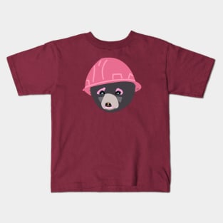 Funny Bear Cub in a Pink Hard Hat Girl Apprentice Construction Humor Kids T-Shirt